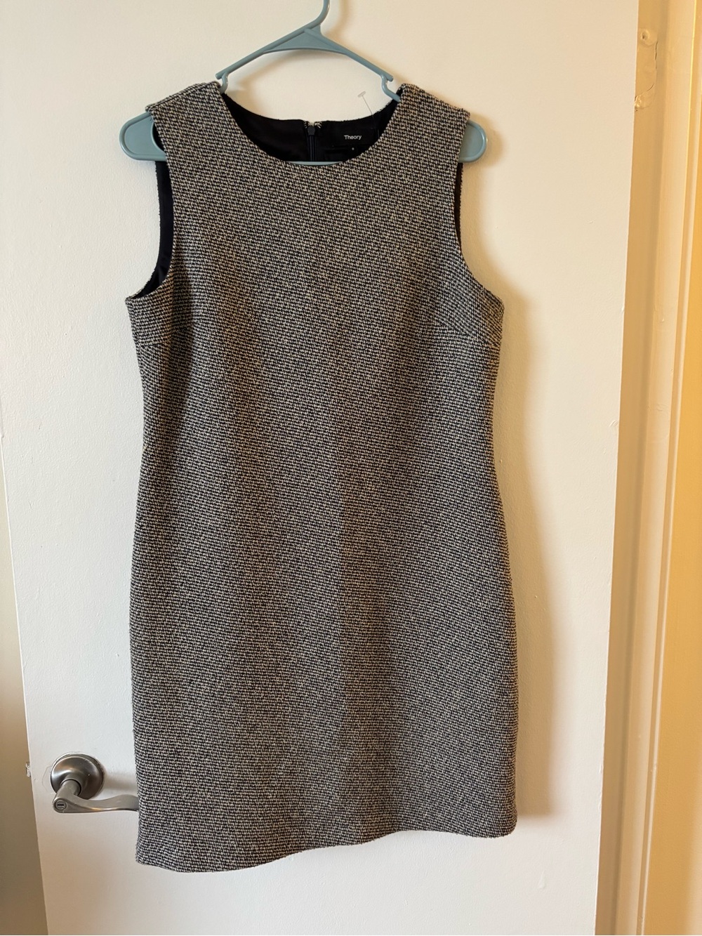 Theory Black and White Textured Sleeveless Shift Dress